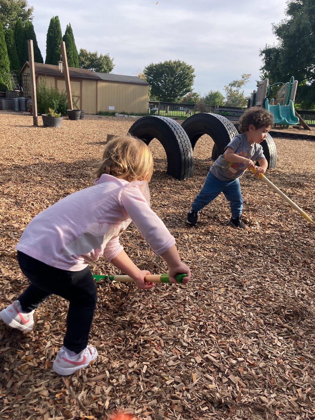 toddlers raking